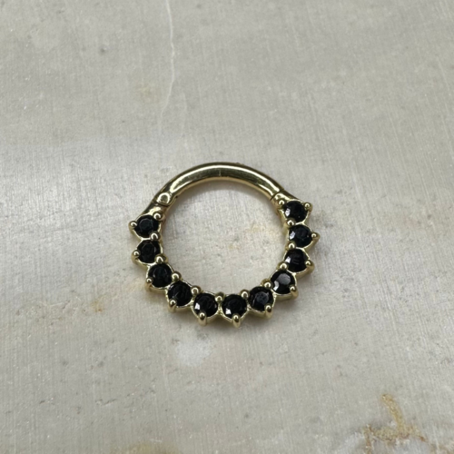 Premium yellow gold and black zircon clicker ring