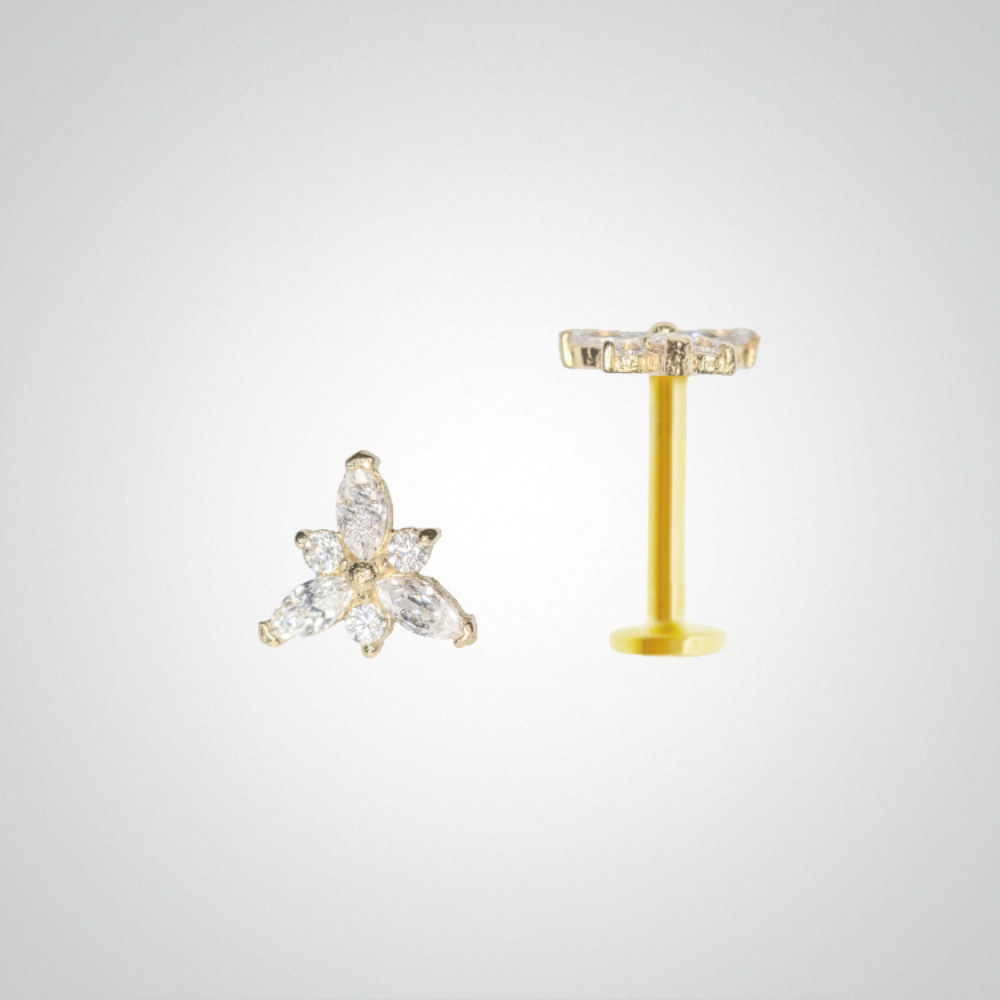 Piercing fleur de lotus or jaune avec oxydes de zirconium