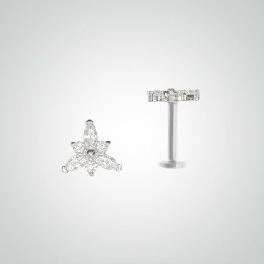 Piercing fleur de lotus or blanc avec oxydes de zirconium