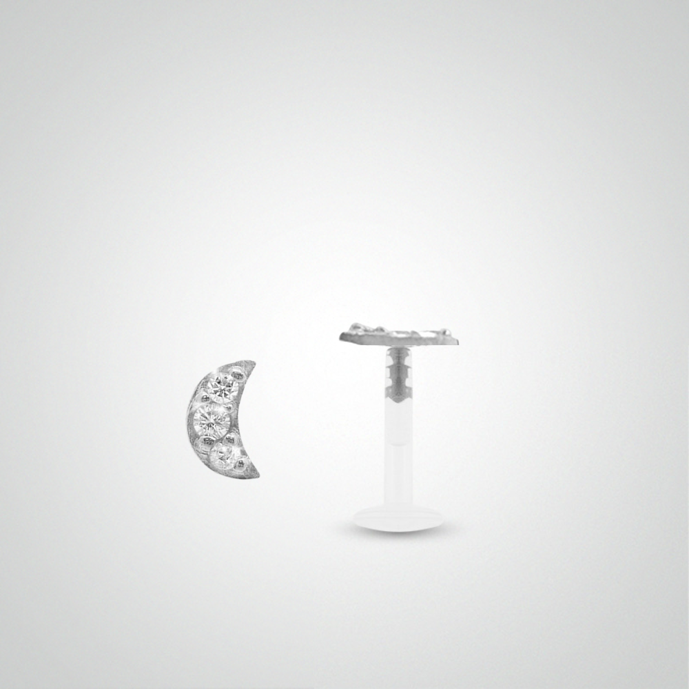 Piercing lune avec oxydes de zirconium en or blanc