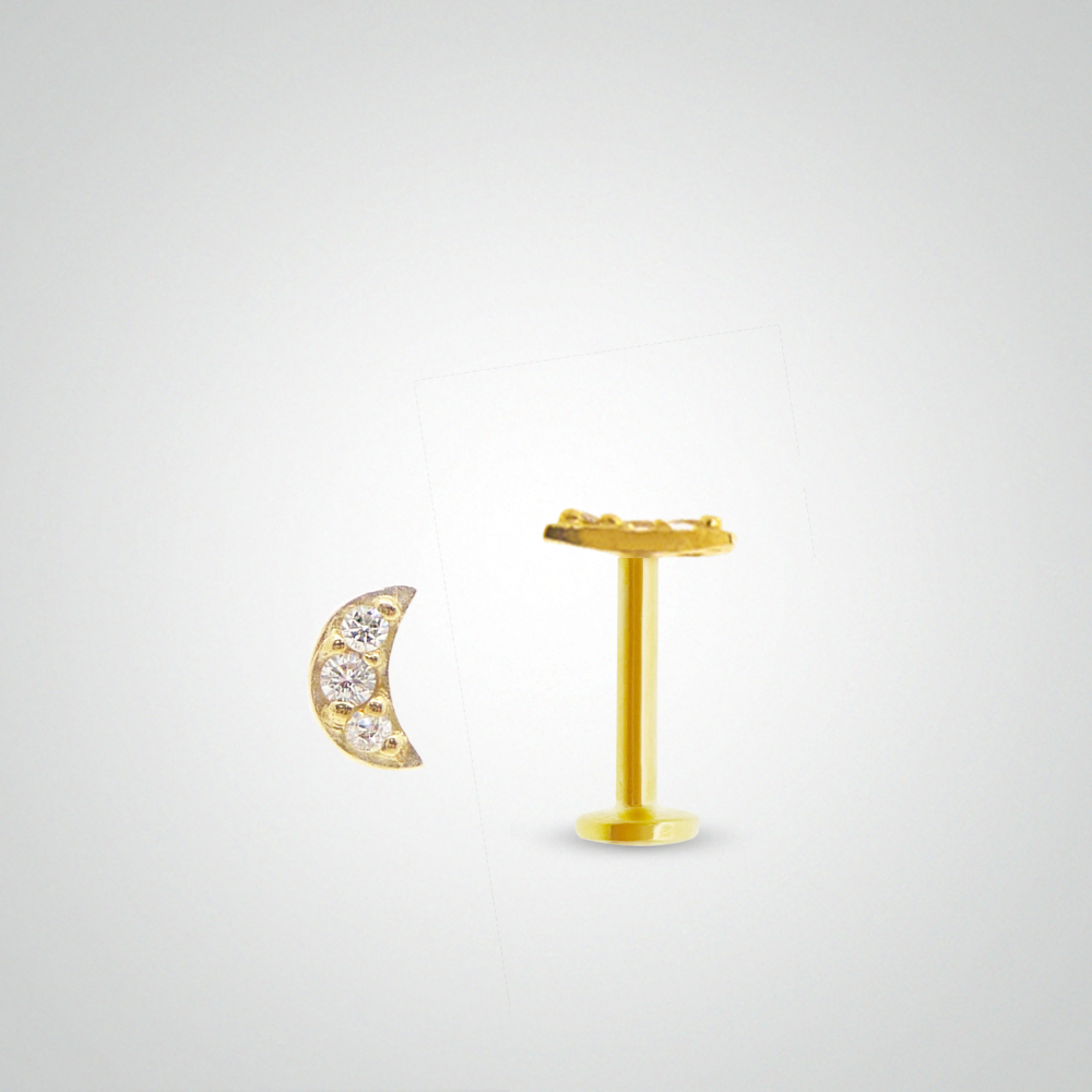 Piercing lune en or jaune avec oxyde de zirconium (vissable)