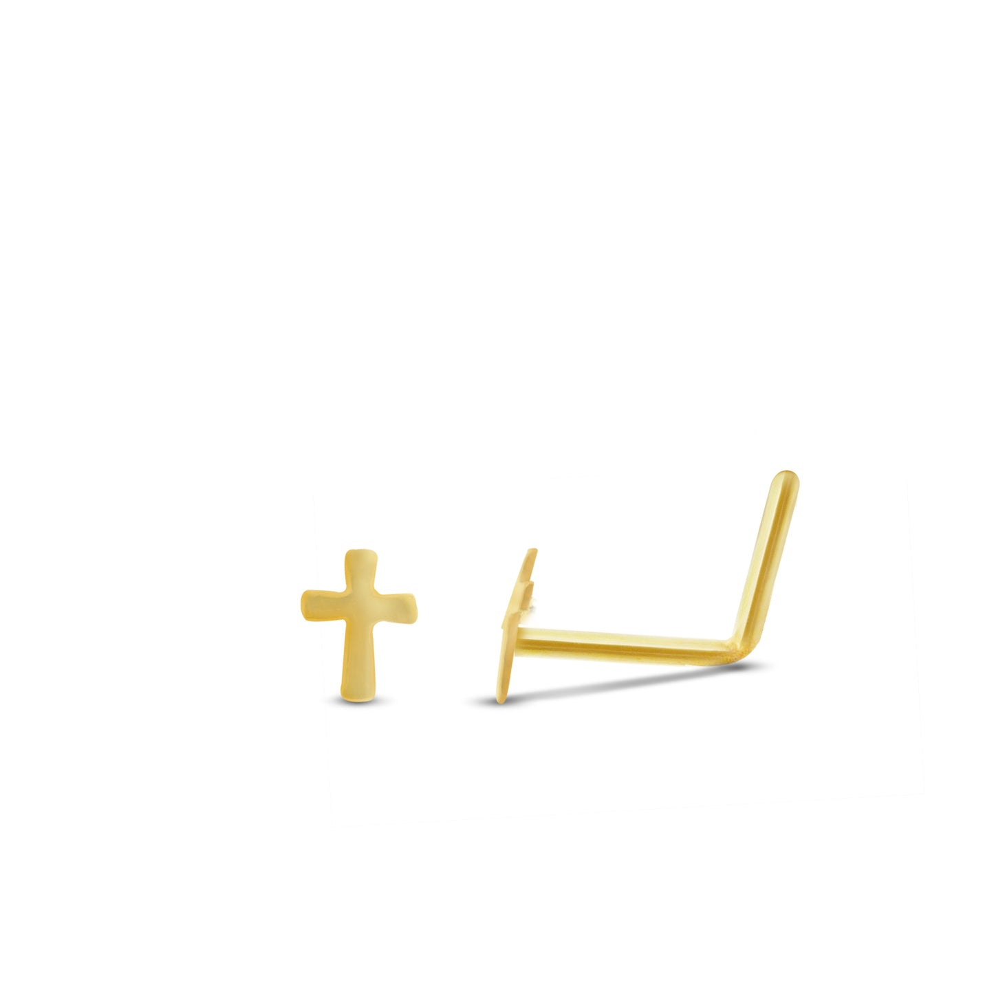 Piercing de nez croix en or jaune 18 carats poli barre pliée