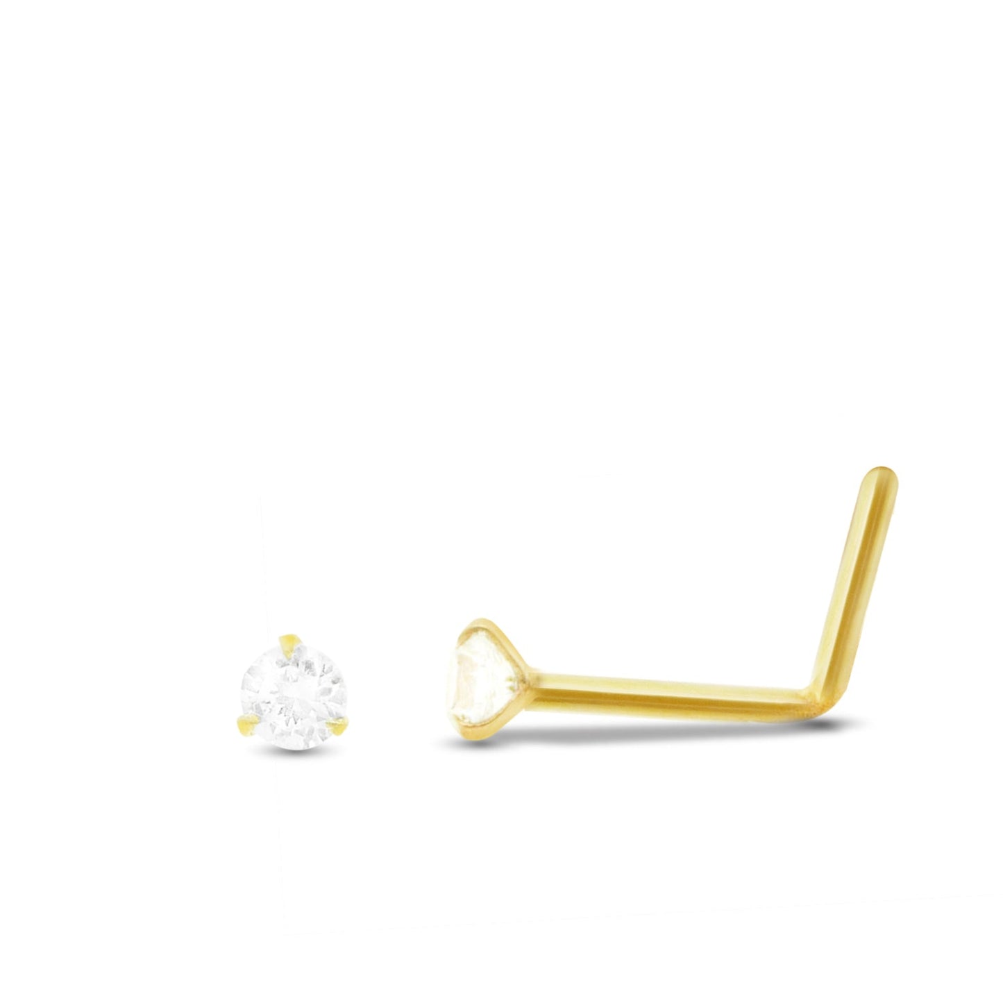 Piercing de nez diamant 0,03 carat griffé en or jaune 18 carats barre pliée