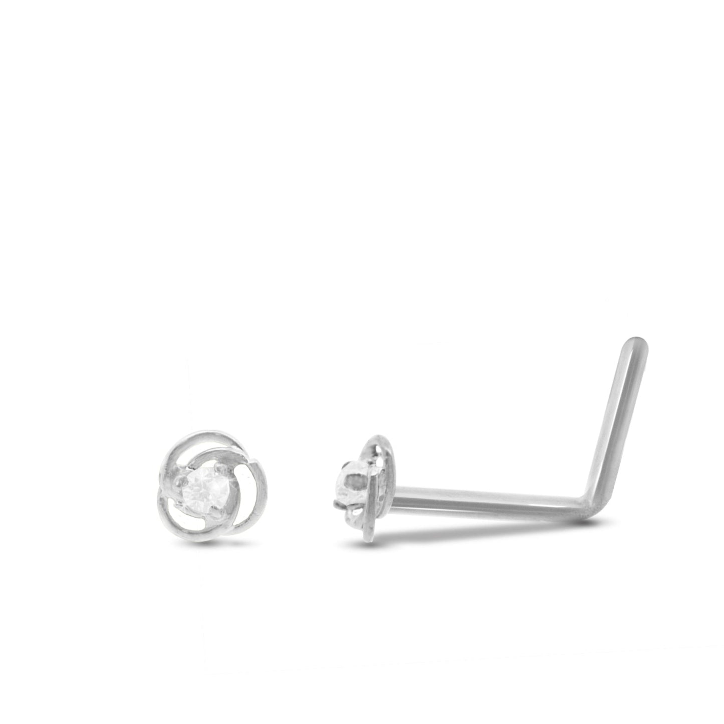 Piercing de nez rose en or blanc 18 carats barre pliée