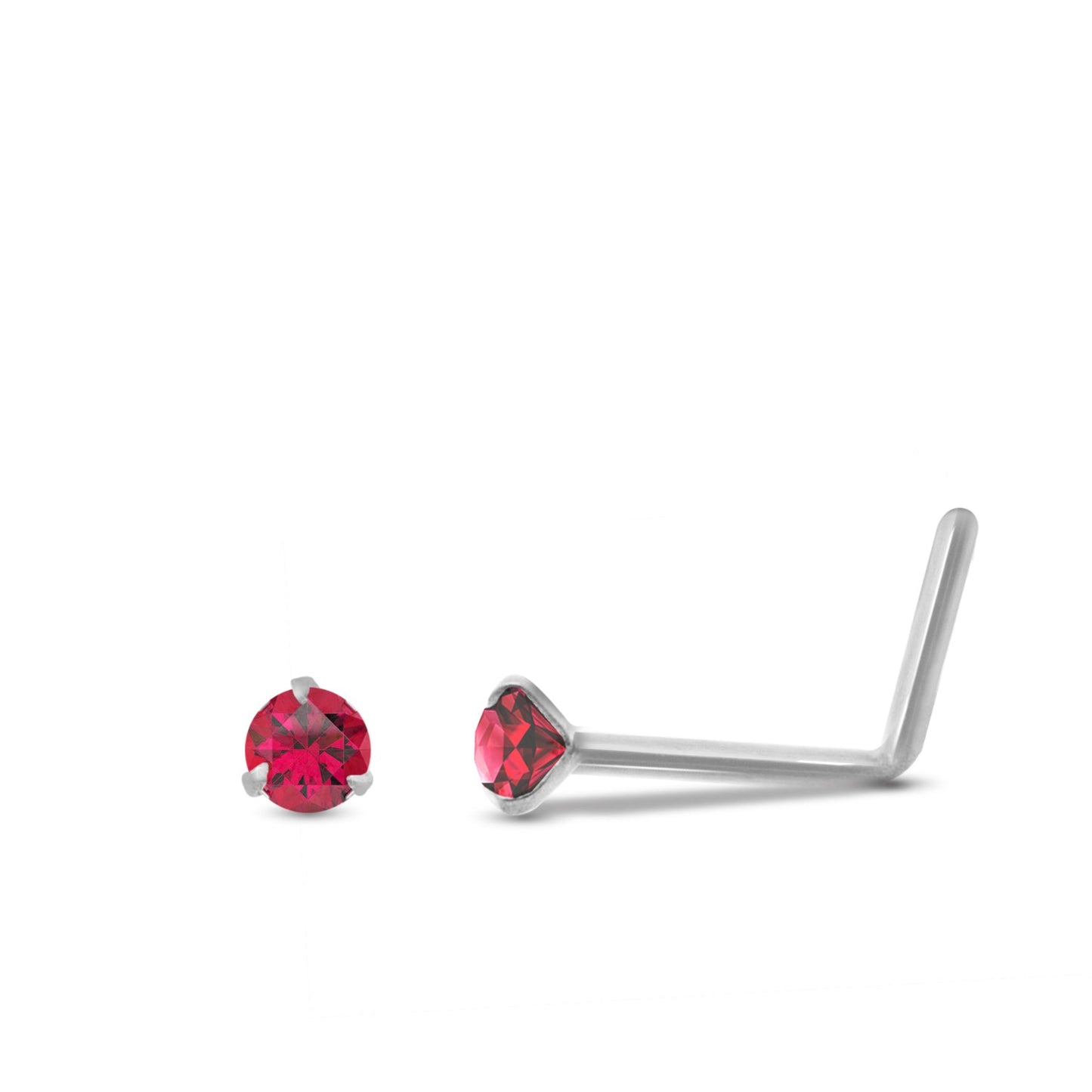 Piercing de nez rubis en or blanc 18 carats barre pliée
