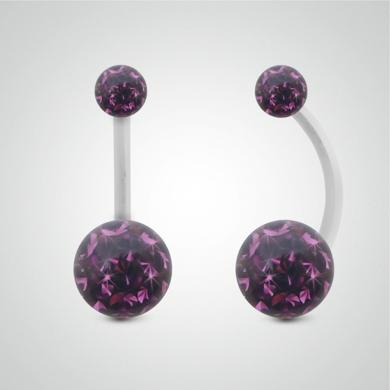 Piercing de nombril en or blanc et cristal de Swarovski (petit modèle)