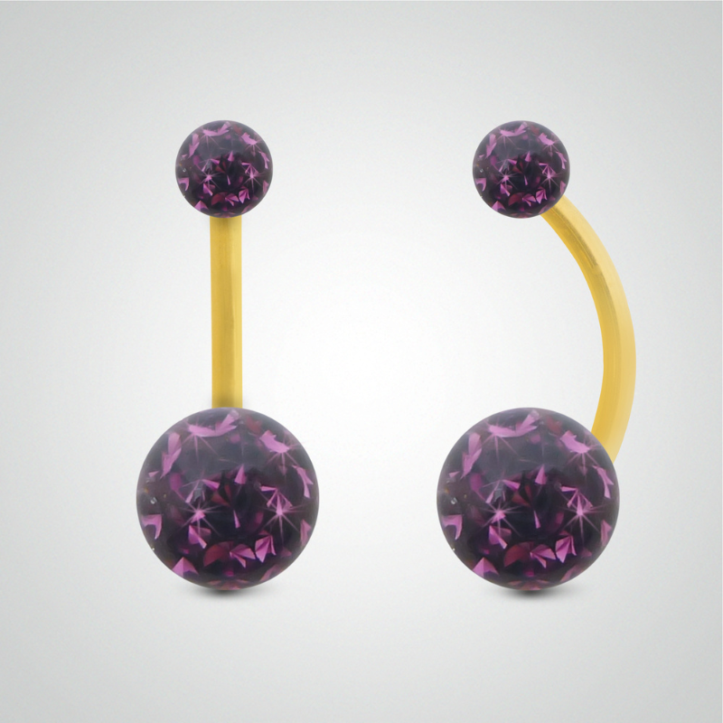 Piercing de nombril en or jaune et cristal de Swarovski(petit modèle)