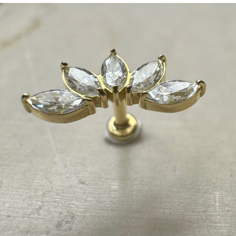 Piercing hélix barrette or jaune avec zircons