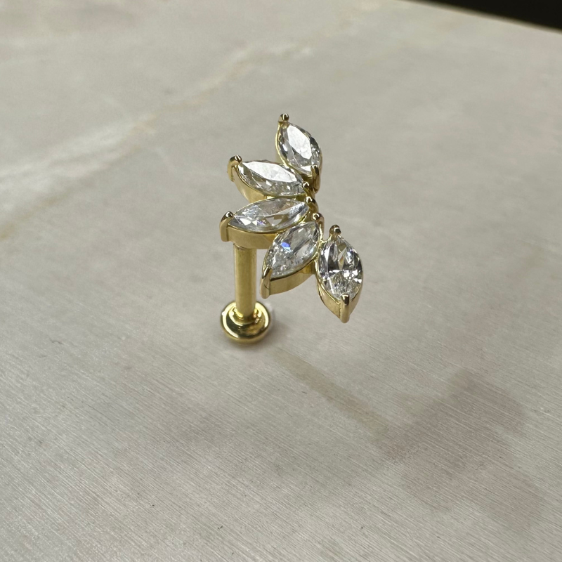 Piercing hélix barrette or jaune avec zircons