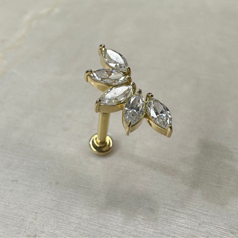 Piercing hélix barrette or jaune avec zircons