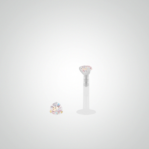 Piercing or blanc avec oxyde de zirconium irisé