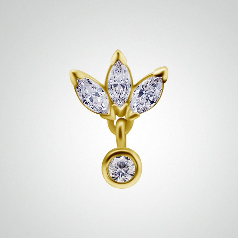 Piercing marquise avec pendentif brillant en or jaune
