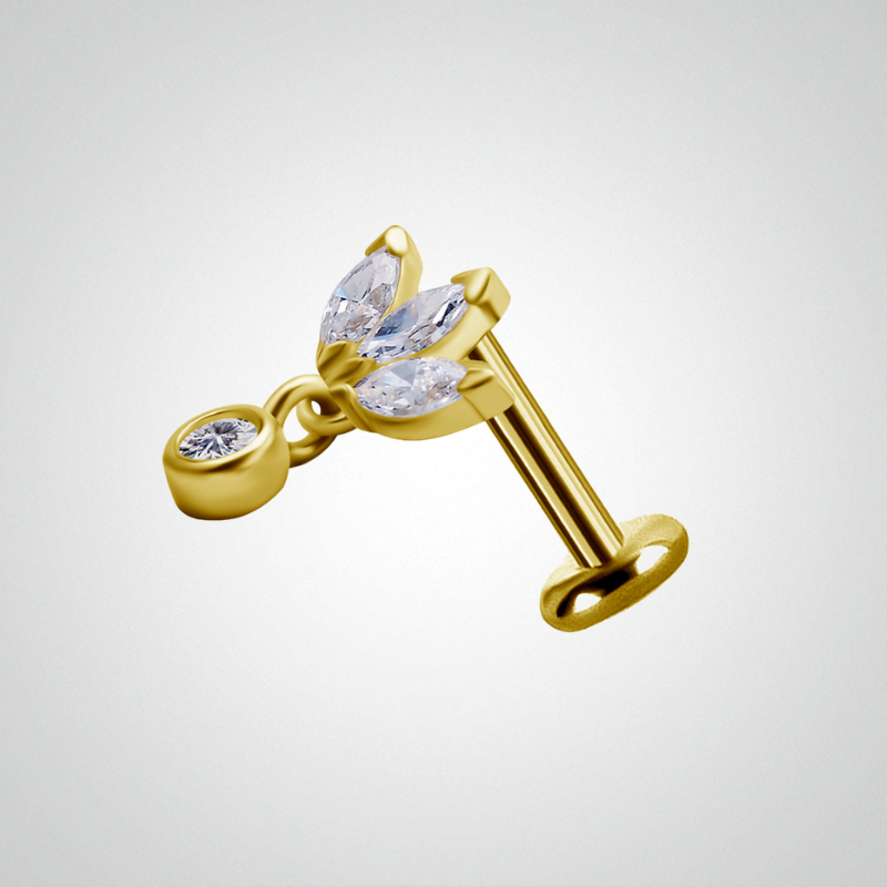 Piercing marquise avec pendentif brillant en or jaune