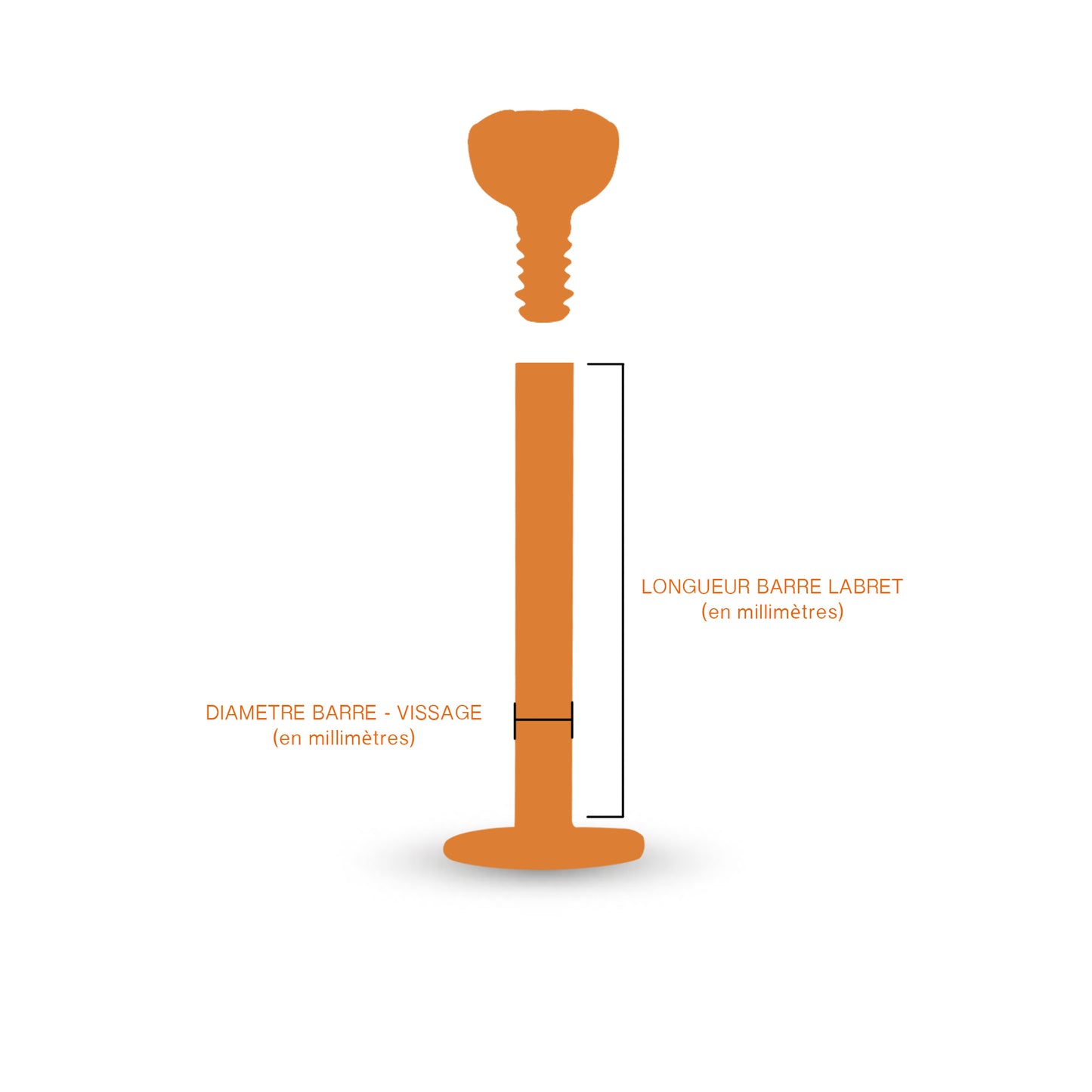 Labret en or jaune 18k pour bijou à visser
