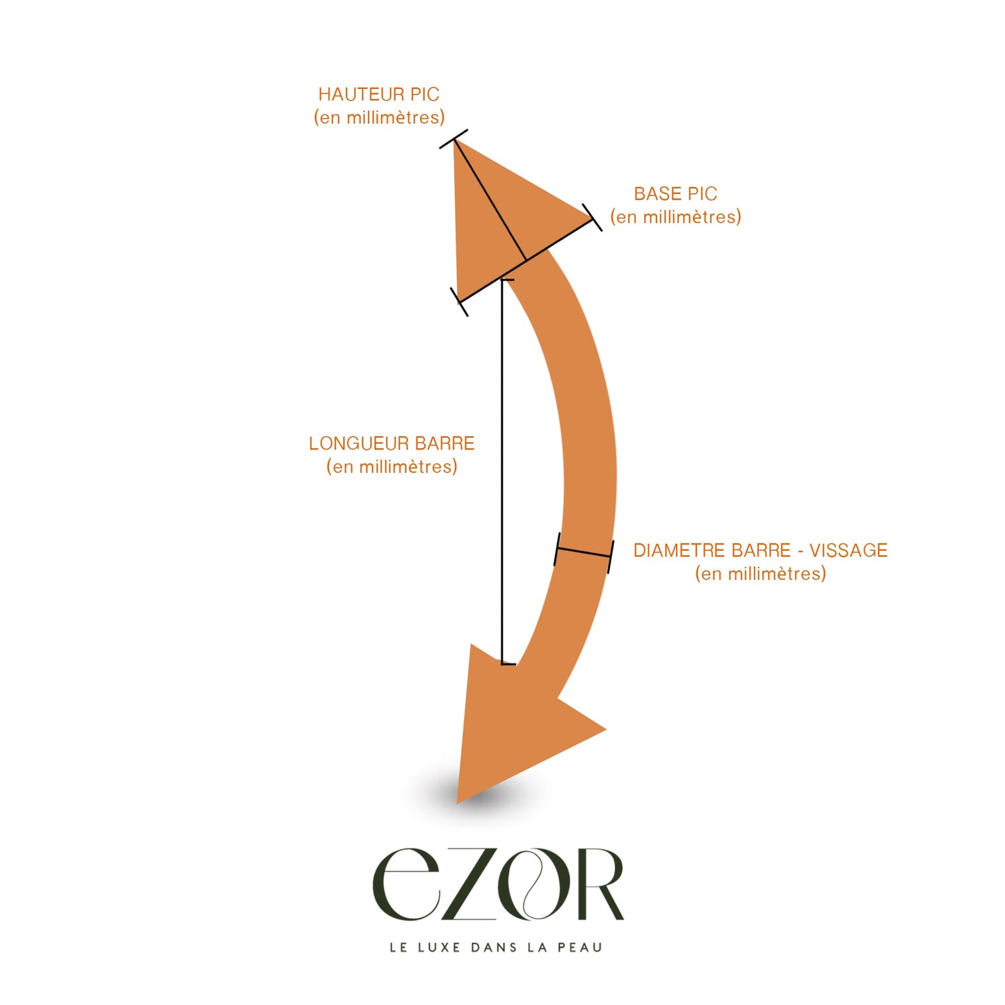 Piercing barre courbe en or blanc avec pics (1,2mm)