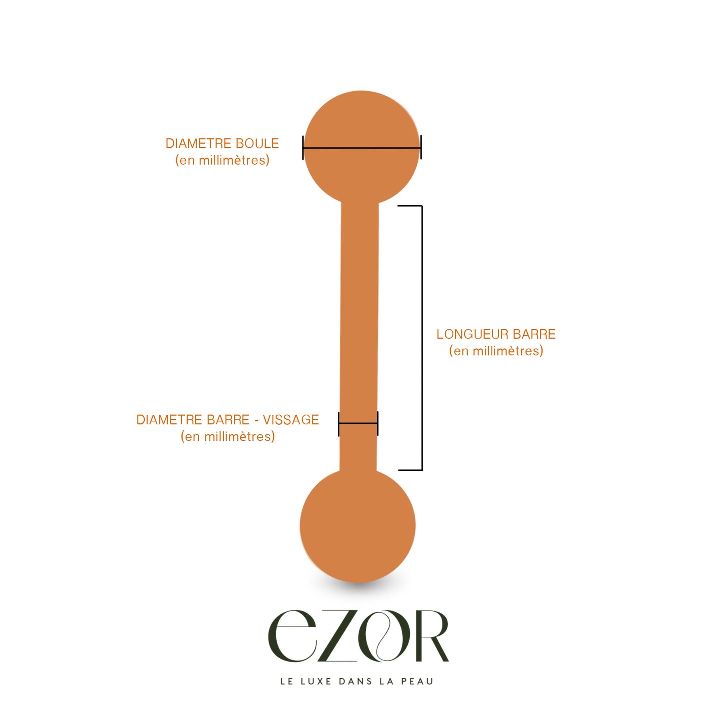 Piercing de langue en or blanc avec boules et zircon blanc