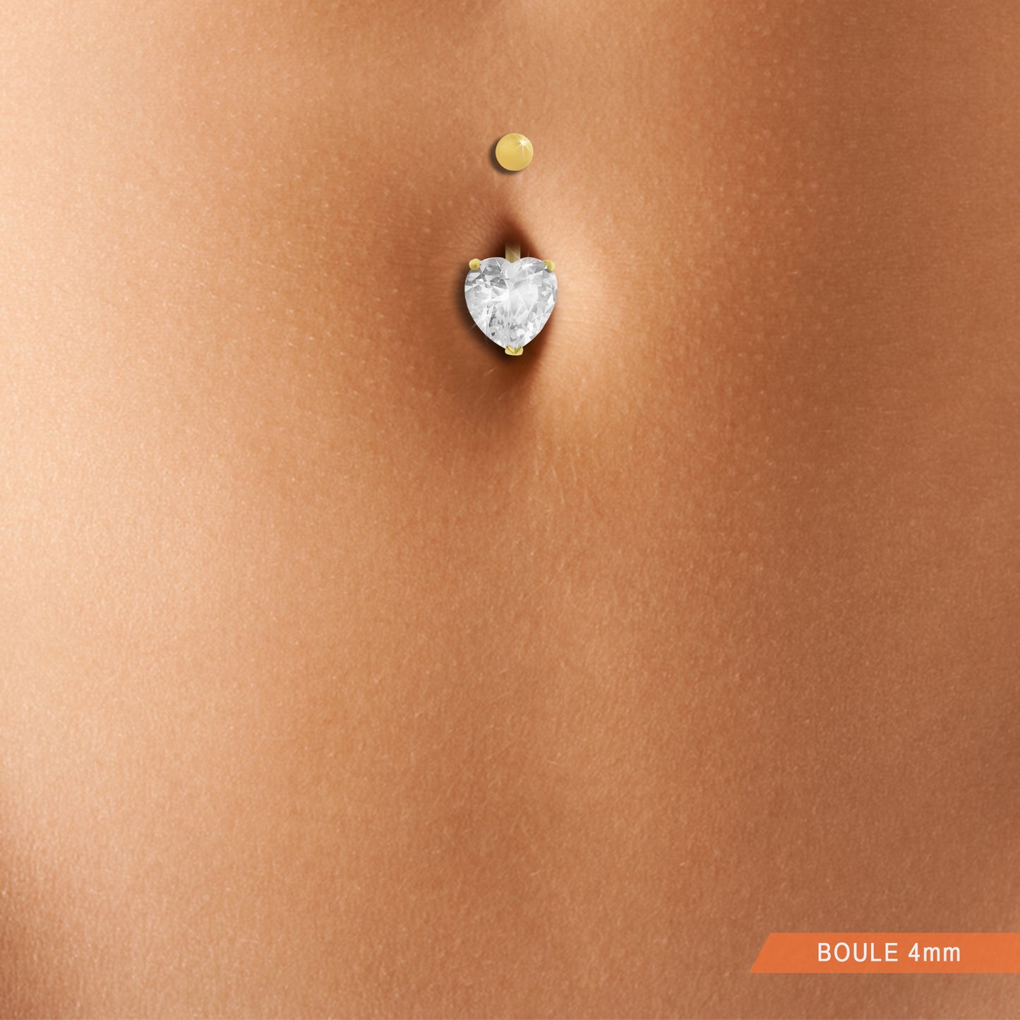 Yellow gold navel piercing with zirconium oxide heart 10mm