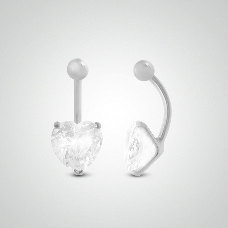 Piercing de nombril coeur or blanc avec oxyde de zirconium (8mm)