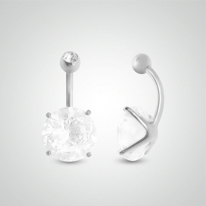 Piercing de nombril or blanc avec oxyde de zirconium rond (10mm)