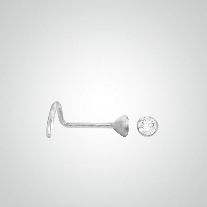 White zircon nose piercing set in white gold