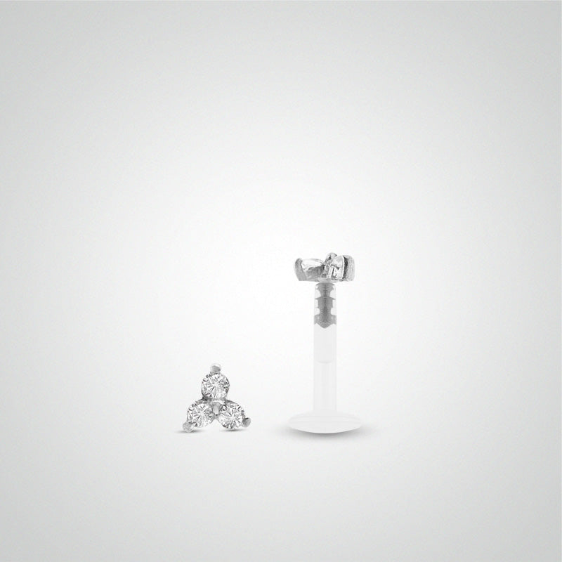 White gold helix piercing with three zirconium oxide clover