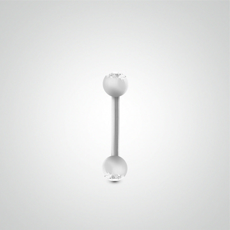 Piercing sexe en or blanc avec boules et zircons blancs (1,6mm)