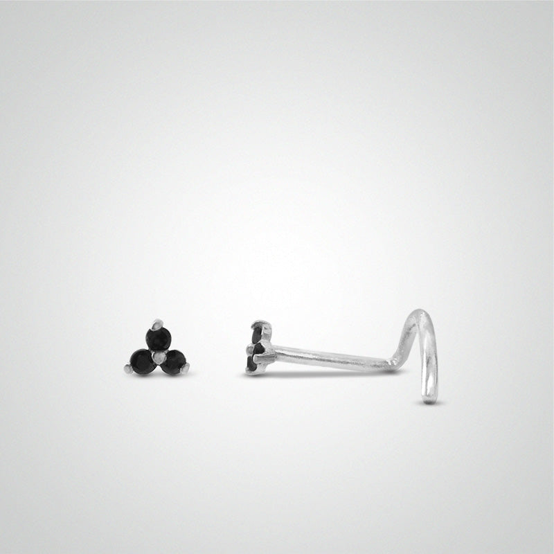 Piercing de nez or blanc trois zircons noirs