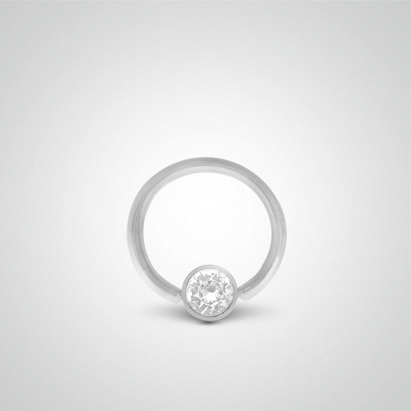 Anneau en or blanc avec boule et oxyde de zirconium (1,6mm)