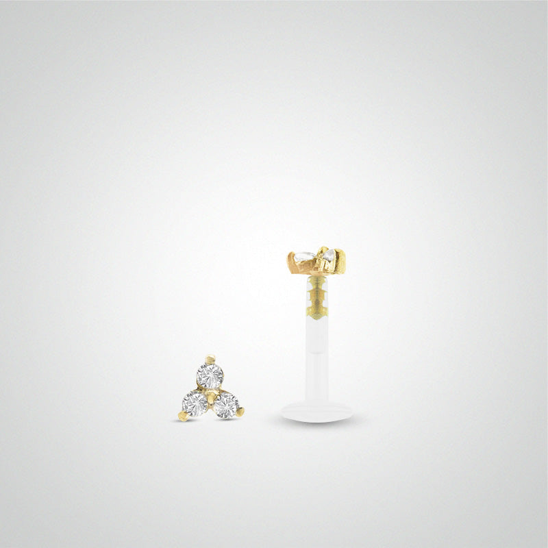 Yellow gold helix piercing with three zirconium oxide clover