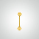 Piercing de téton barre droite en or jaune avec boules vissage 1,6mm