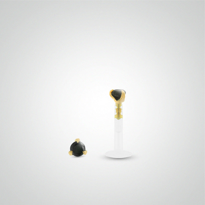 Piercing tragus en or jaune avec oxyde de zirconium noir