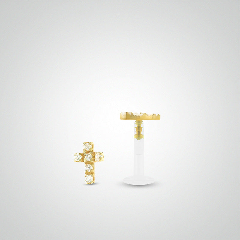 Piercing de tragus croix en or jaune