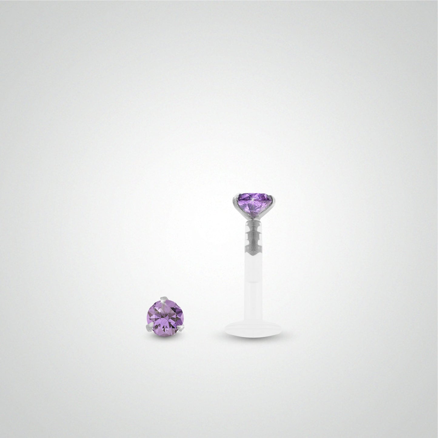 Piercing de tragus or blanc avec oxyde de zirconium mauve-2mm