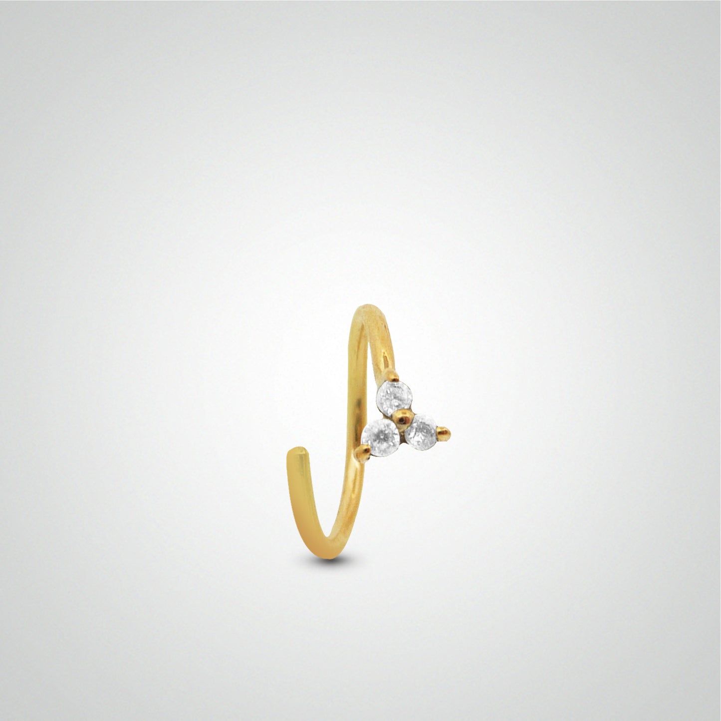 Yellow gold nose ring piercing to spread with zircon clover