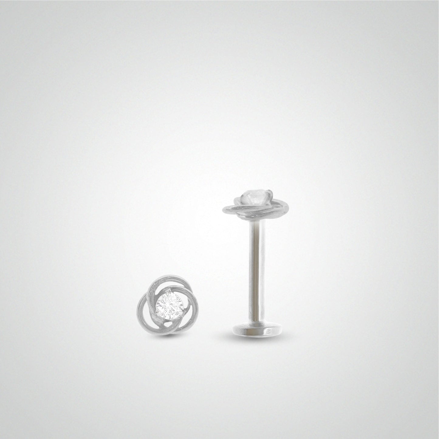 White gold earring with rose and zirconium oxide