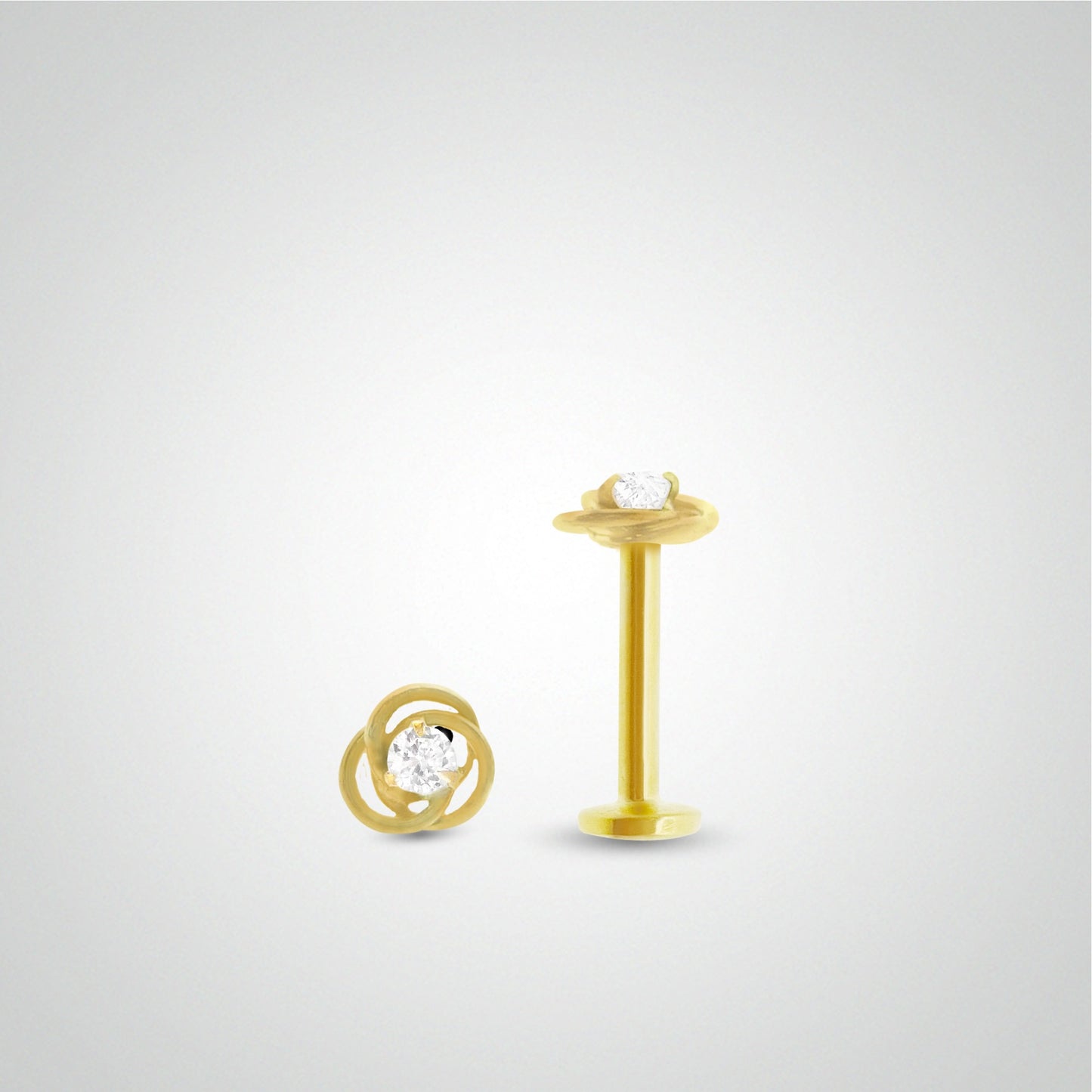 Yellow gold earring with rose and zirconium oxide