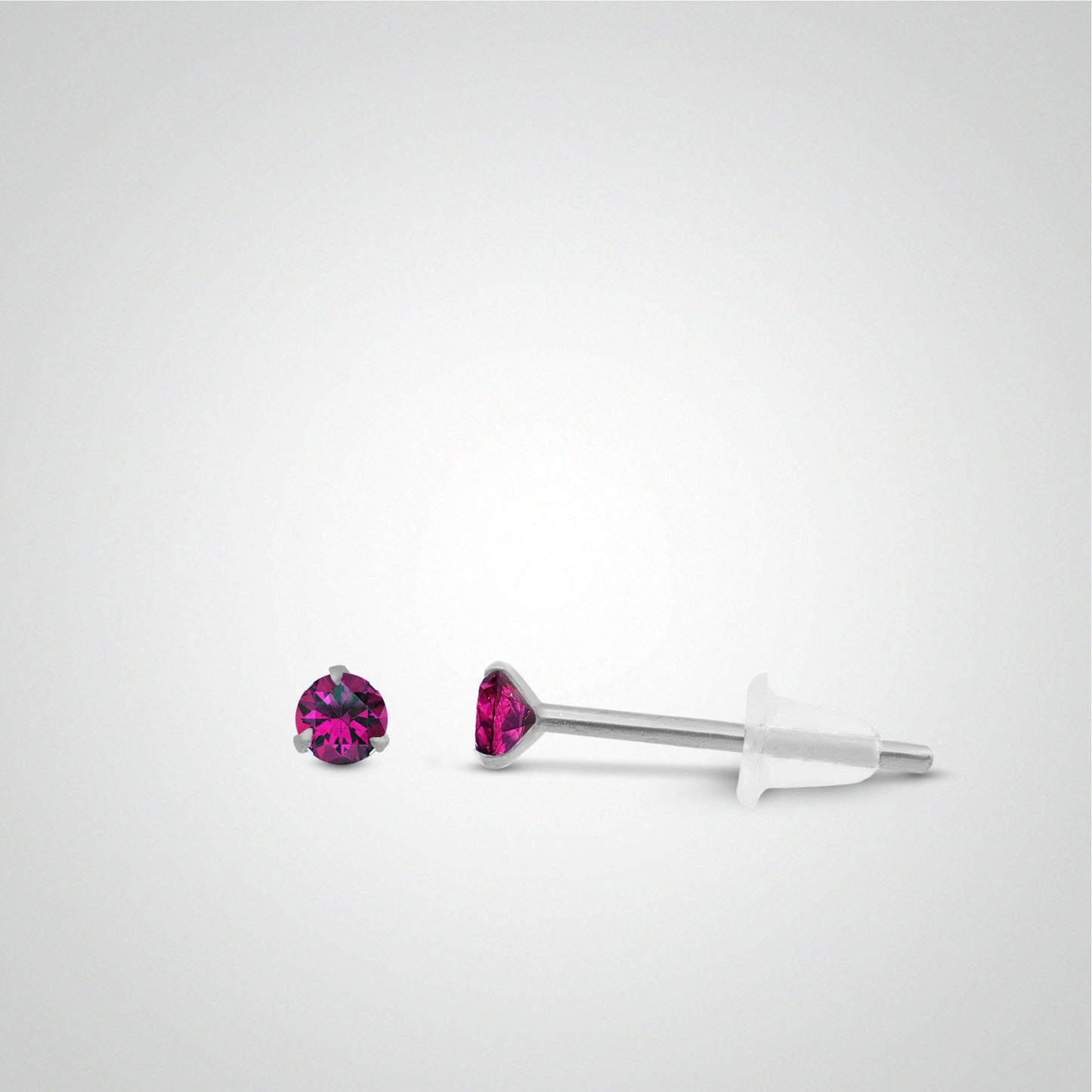 Boucle d'oreille en or blanc avec zircon fushia