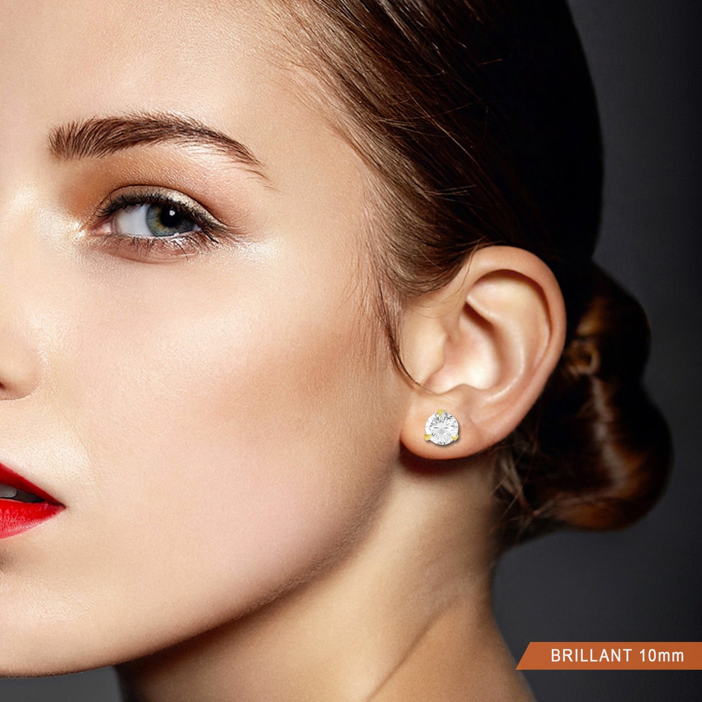 Boucle d’oreille élégante en or jaune avec zircon blanc brillant de 10mm