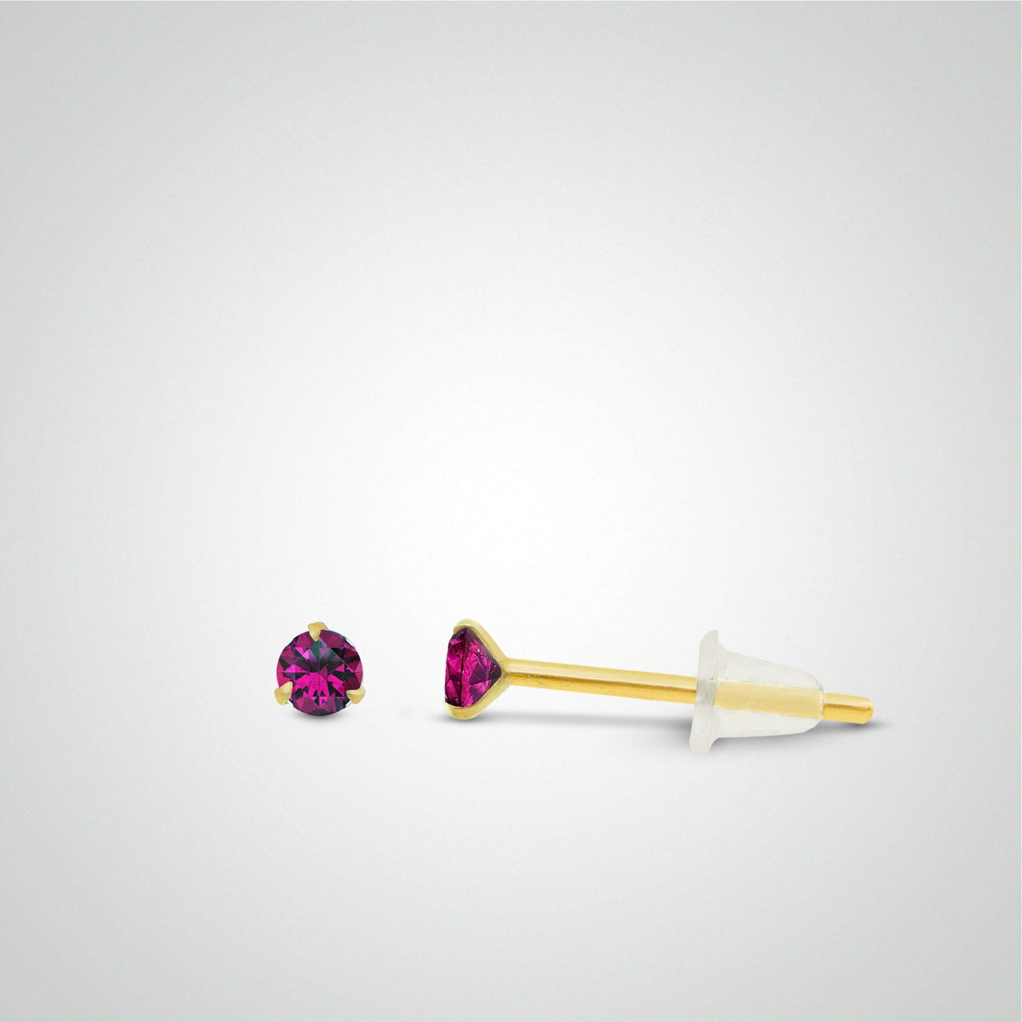 Boucle d'oreille en or jaune avec zircon fushia