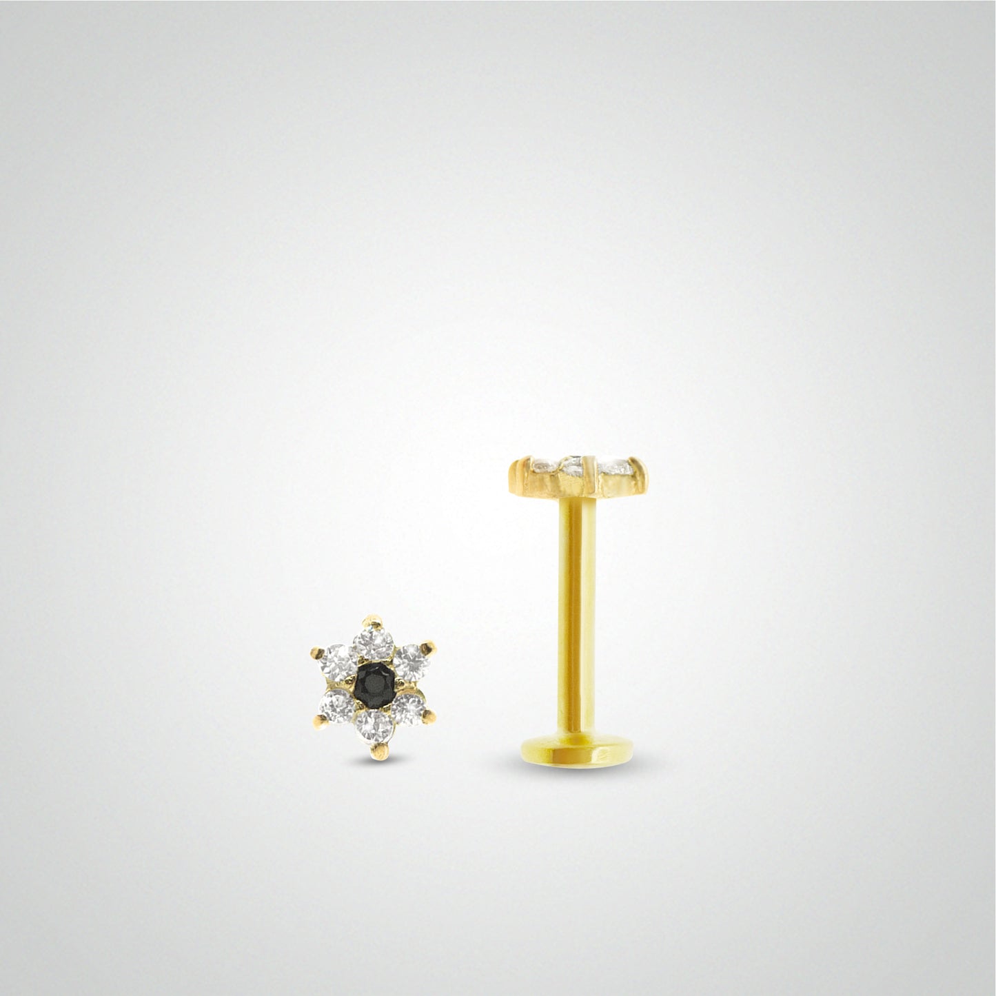 Piercing helix fleur coeur noir en or jaune (vissable)