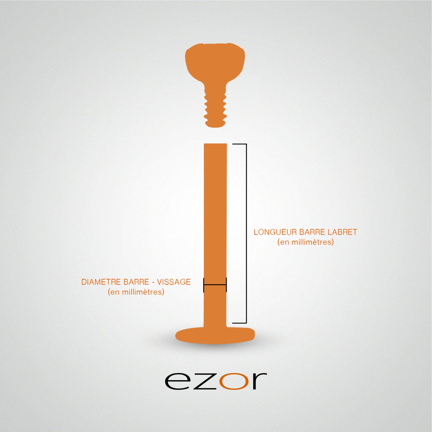 Piercing labret or blanc avec oxyde de zirconium taille