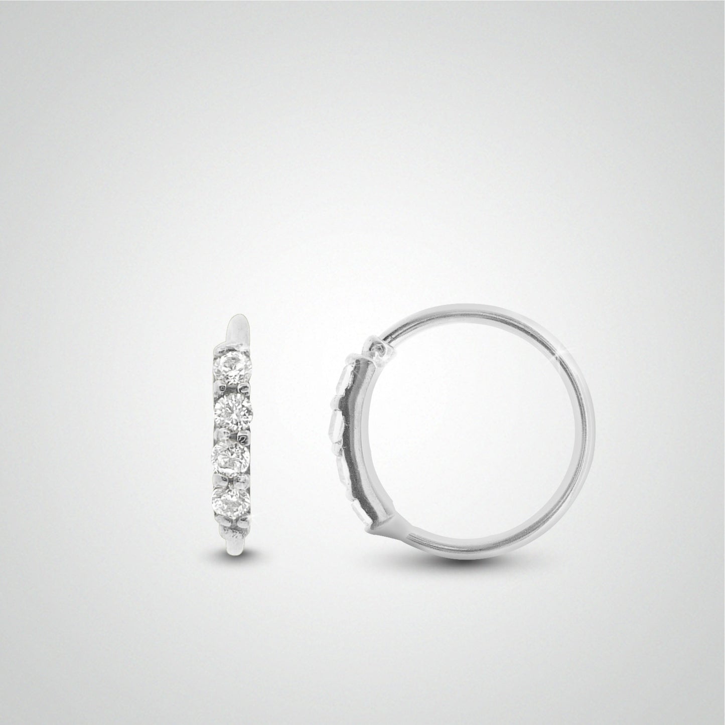 Antihelix piercing white gold ring with zircons (hinge)