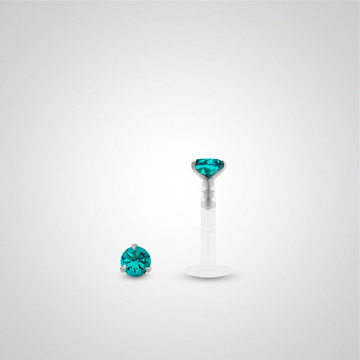 White gold anti-helix piercing with turquoise zirconium oxide