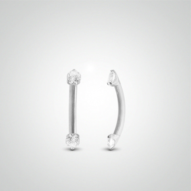 White gold eyebrow piercing with two 2mm zircons