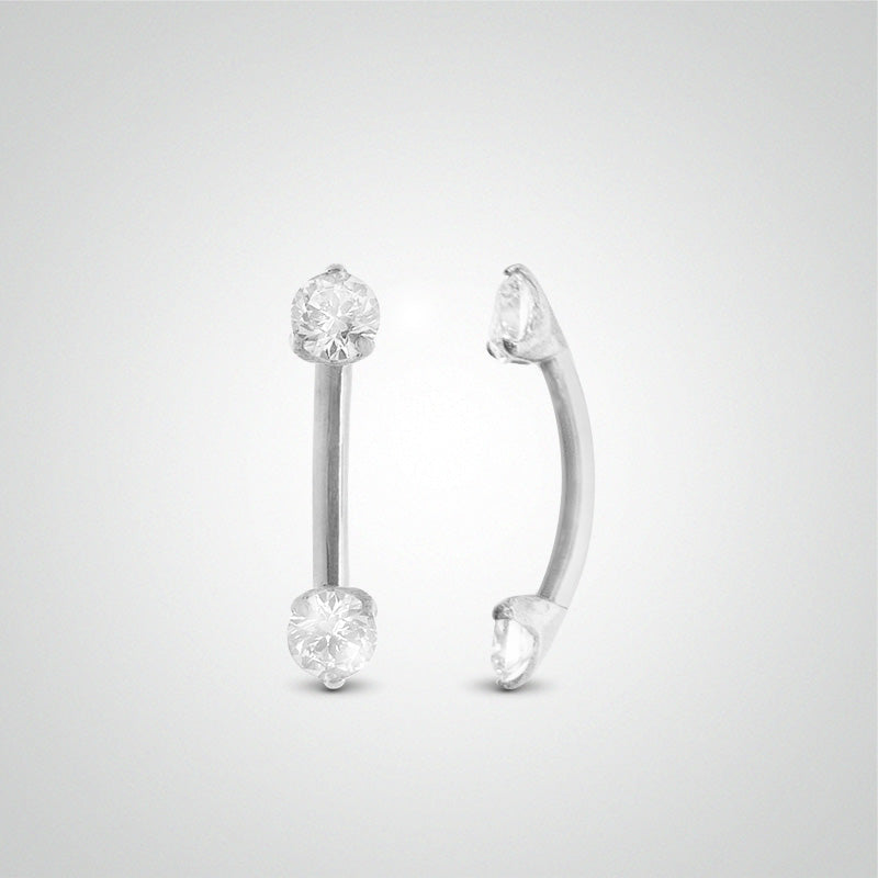 Piercing arcade or blanc deux zircons de 3mm