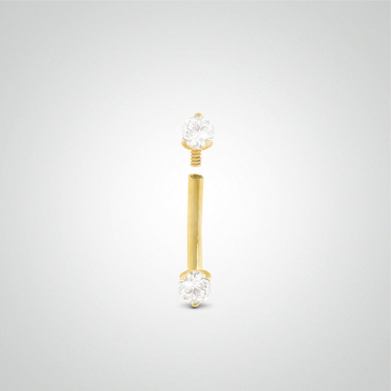 Piercing arcade or jaune deux zircons de 2,5mm