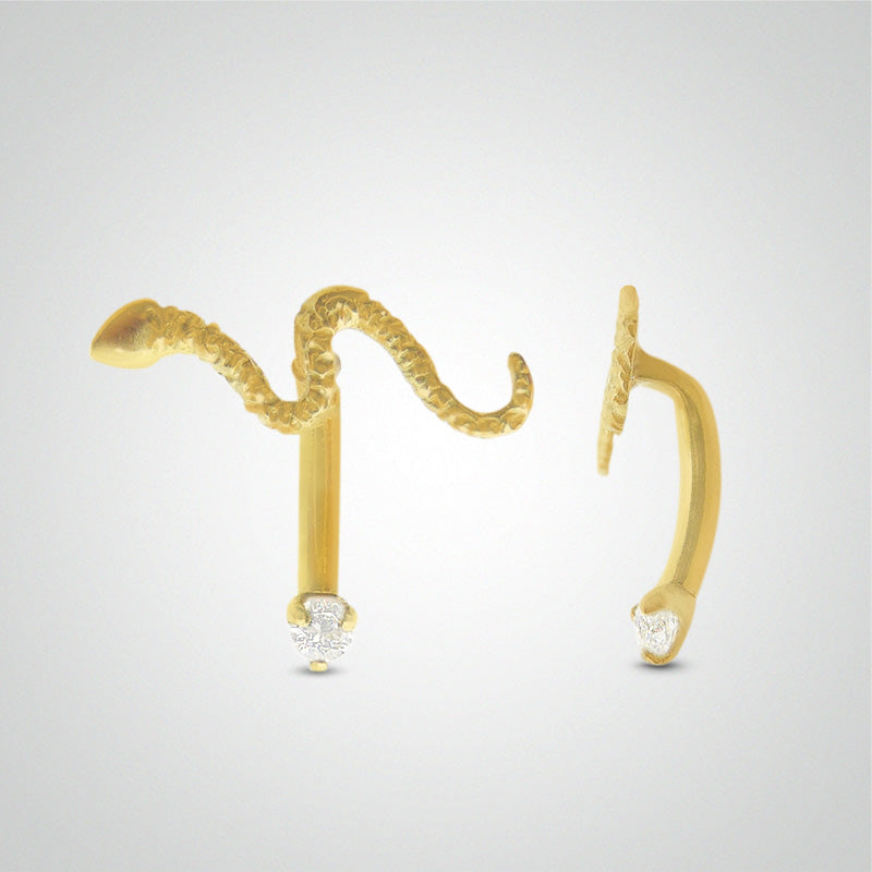 Yellow gold and zircon snake arch piercing