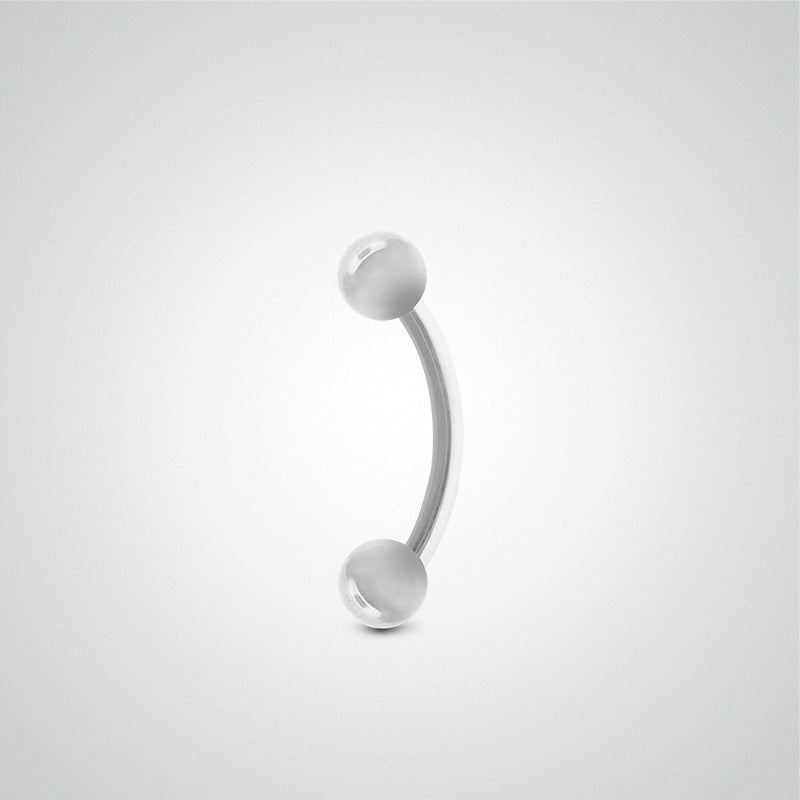 Piercing barre courbe en or blanc avec boules (1,2mm)