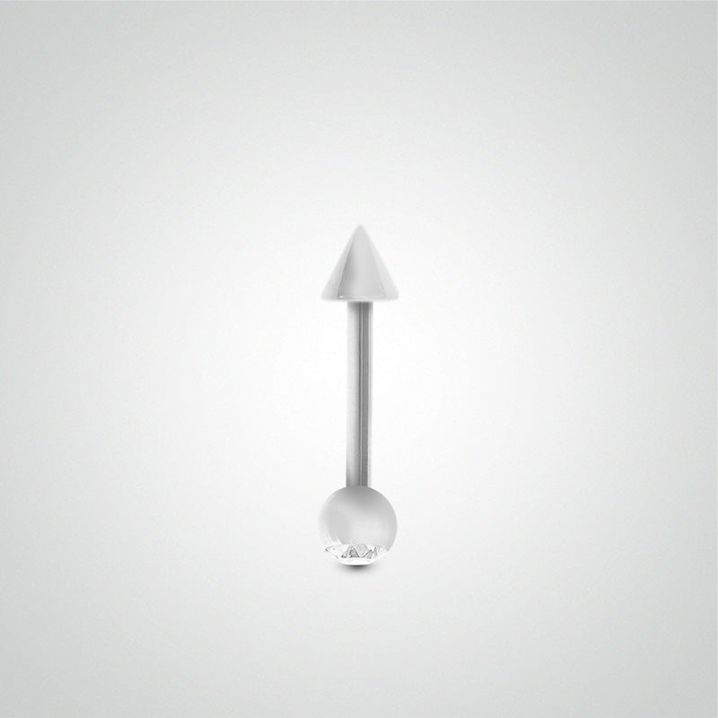 Piercing barre droite en or blanc avec boule zircon blanc et pic (1,2mm)