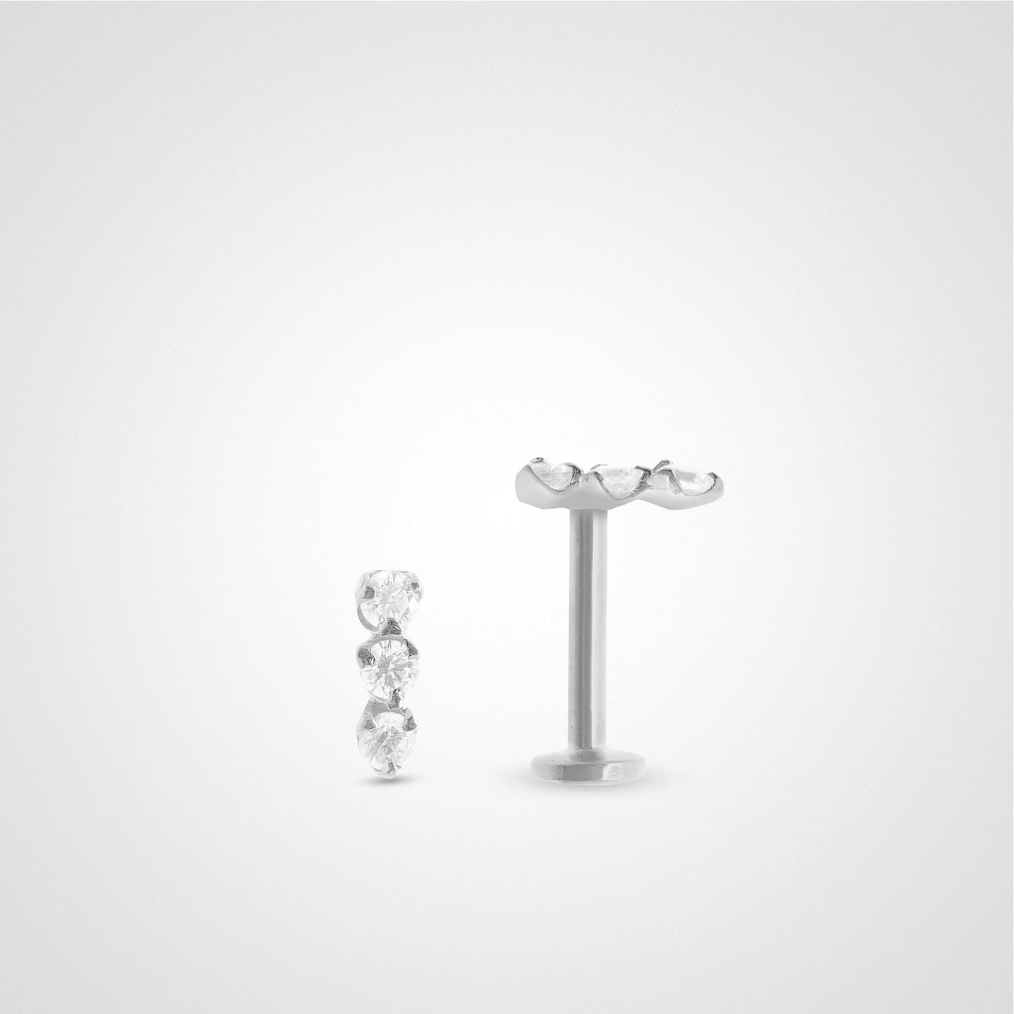 White gold helix piercing with three white zircons (screwable)